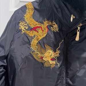 Obermeyer Black Ski Jacket with Gold and Red Dragon Embroidery